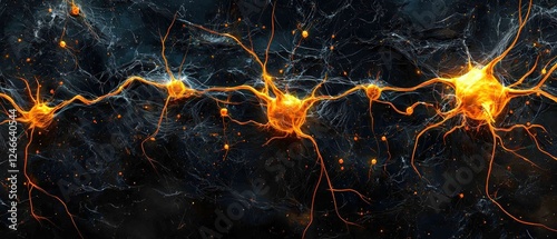 Digital Rendering of a Neural Network with Neon Yellow Highlights against a Dark Background Creating an Abstract Visual Experience