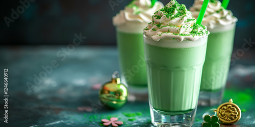 Indulge in the festive cheer with these vibrant green creamy mint milkshakes, perfect for St. Patrick's Day celebrations.