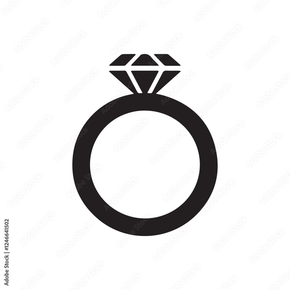 Diamond ring icon. Black Diamond ring silhouette vector illustration isolated on white background. Diamond ring icon. Black Diamond ring silhouette vector illustration isolated on white background.