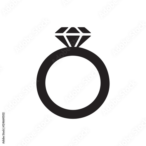 Diamond ring icon. Black Diamond ring silhouette vector illustration isolated on white background.