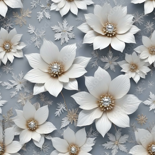 Snow Covered Metallic Flowers Icy glitter