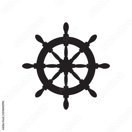 Ship steering wheel icon. Black Ship steering wheel silhouette vector illustration isolated on white background.