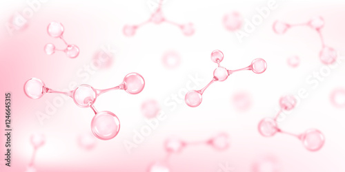 3D molecules or atoms on pink background. Concept of biochemical, pharmaceutical, beauty, medical. Science or medical background. Vector 3d illustration