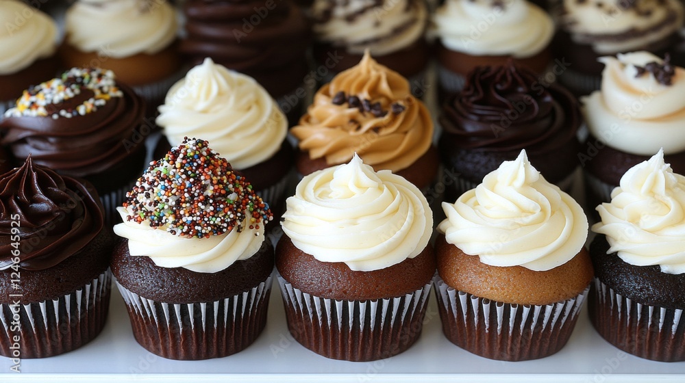 Assorted Delicious Cupcakes with Various Frosting and Toppings