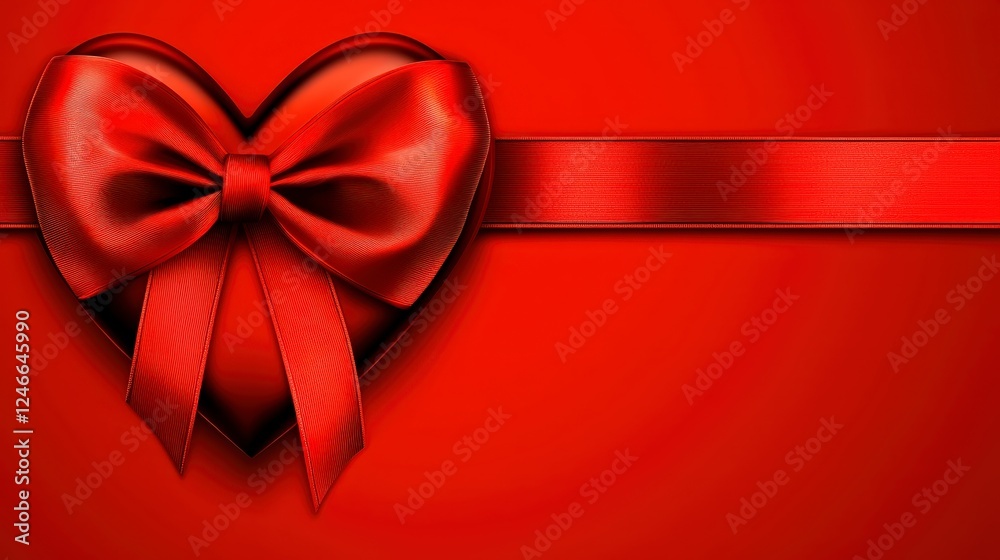 Red Heart Shape with Bow and Ribbon on Vibrant Background Red Heart Shape with Bow and Ribbon on Vibrant Background