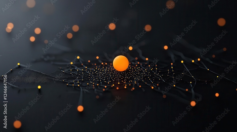 Obraz premium Single glowing dot surrounded by minimalist molecular structures