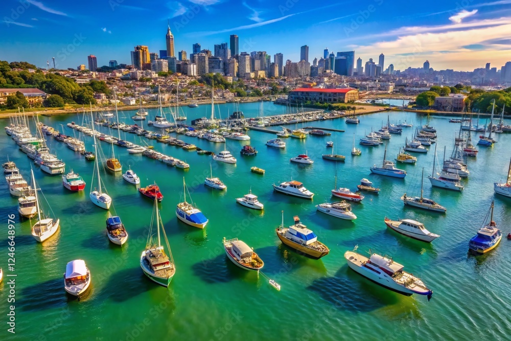 Obraz premium Aerial View of Boats near Oracle Park, San Francisco Bay, California