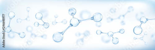 Molecules or atoms on light blue background. Concept of biochemical, pharmaceutical, beauty, medical. Science or medical background. Vector 3d illustration