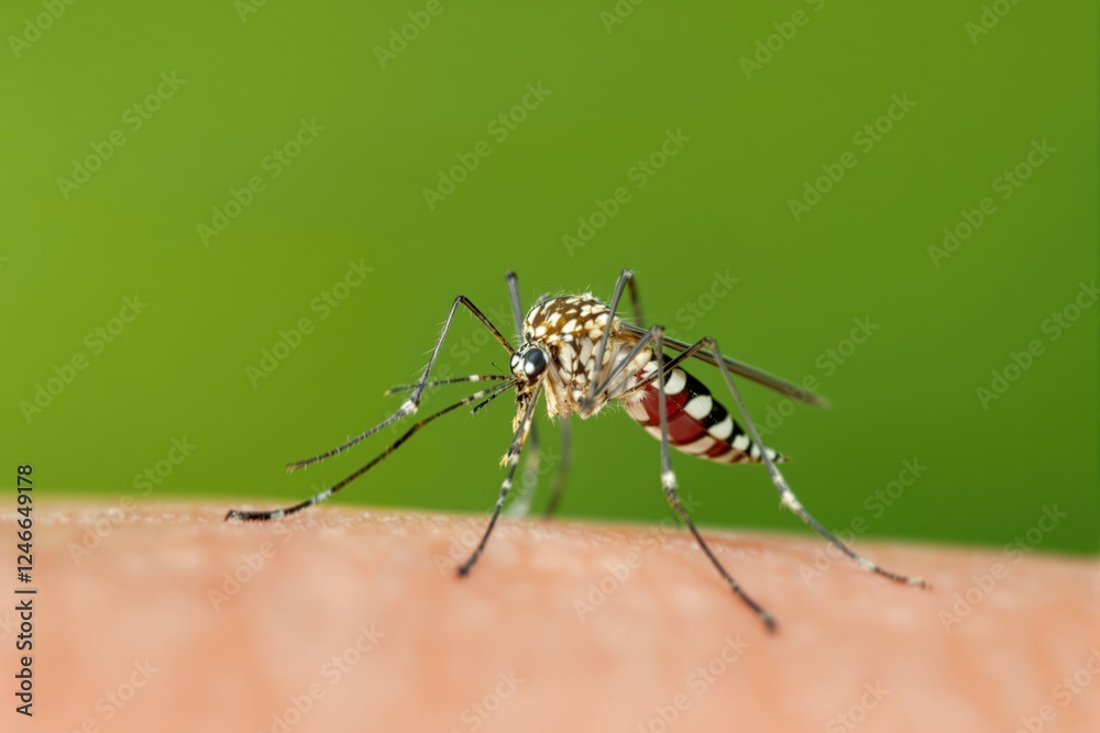 Fototapeta premium Closeup of Aedes albopictus Mosquito on Human Skin