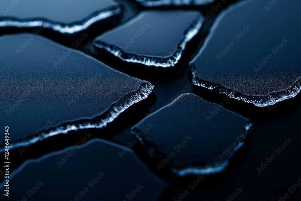 A close-up view of cracked, dark surface with shiny edges, highlighting texture and reflective details. A close-up view of cracked, dark surface with shiny edges, highlighting texture and reflective details.