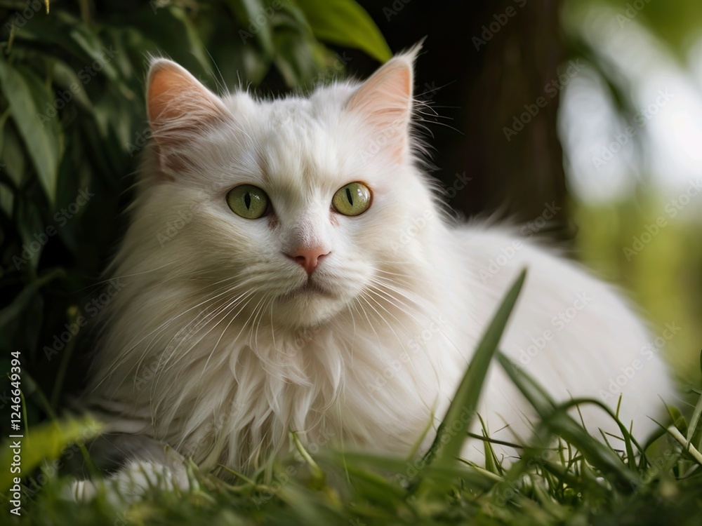 cat on green grass kitty, fur, portrait, nature, eyes, mammal, pets, eye, garden,Ai generated 
