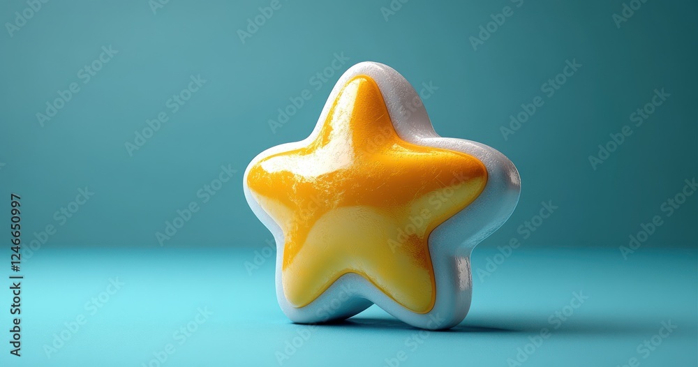 3D Golden Star Embedded in White Speech Bubble for Success Evaluation and Customer Feedback Icon Design 3D Golden Star Embedded in White Speech Bubble for Success Evaluation and Customer Feedback Icon Design