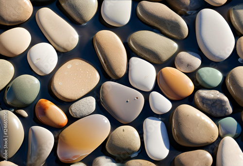 wet stones reflecting light in ultra hd texture
