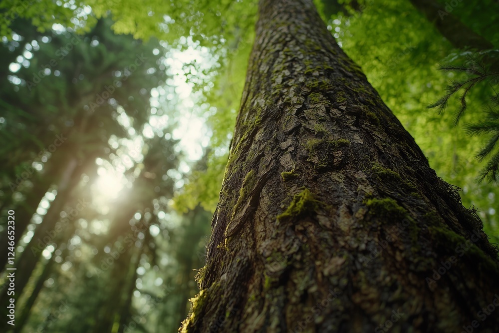 A close-up view of a tree trunk surrounded by lush greenery, with sunlight filtering through the forest canopy, creating a serene and peaceful atmosphere. A close-up view of a tree trunk surrounded by lush greenery, with sunlight filtering through the forest canopy, creating a serene and peaceful atmosphere.