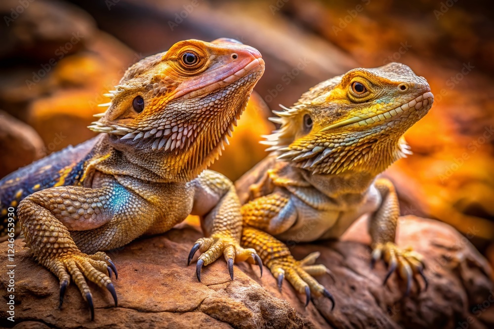 Obraz premium Aerial View of Two Bearded Dragons, Possible Mates or Family