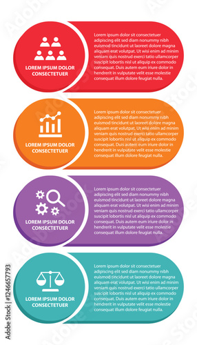 4 steps infographic template with 4 options. Flowchart that can be used for business report, data visualization and presentation. Timeline infographic elements vector illustration.