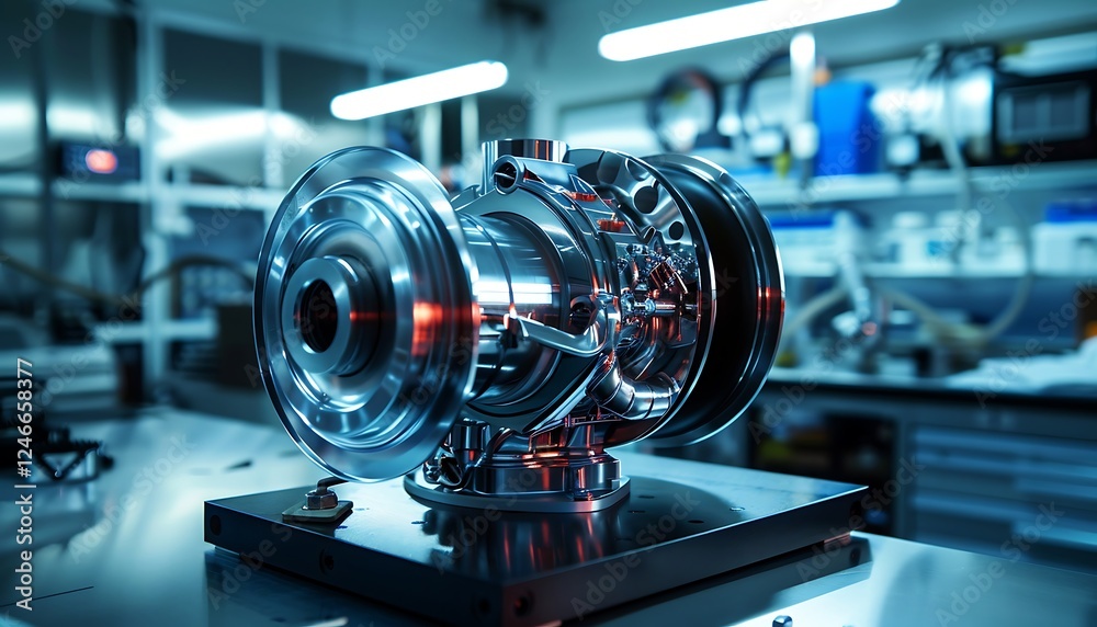 Fototapeta premium 3d rendering of a jet engine in a modern automotive manufacturing plant