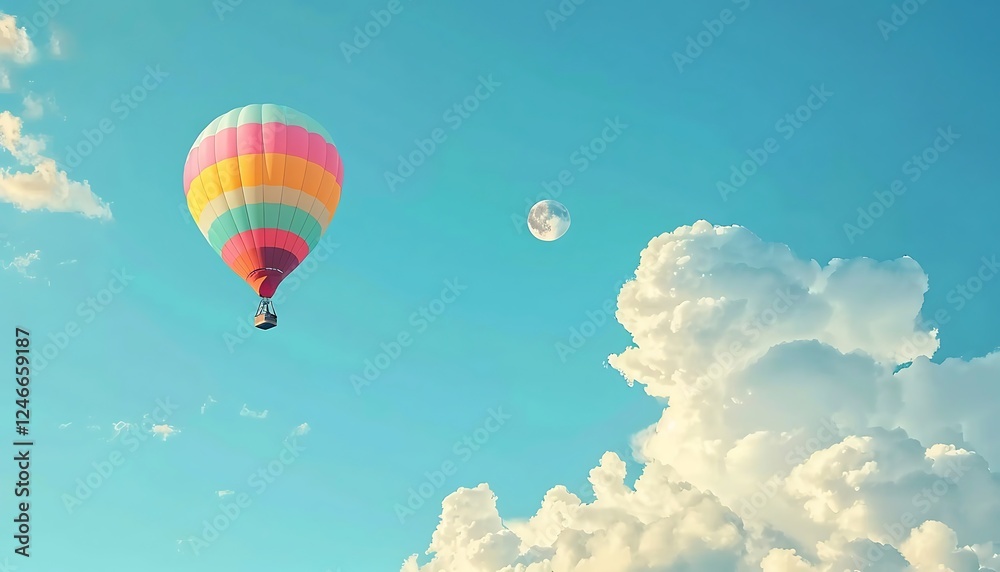 Naklejka premium Colorful hot air balloon flying high in the sky. 3d rendering
