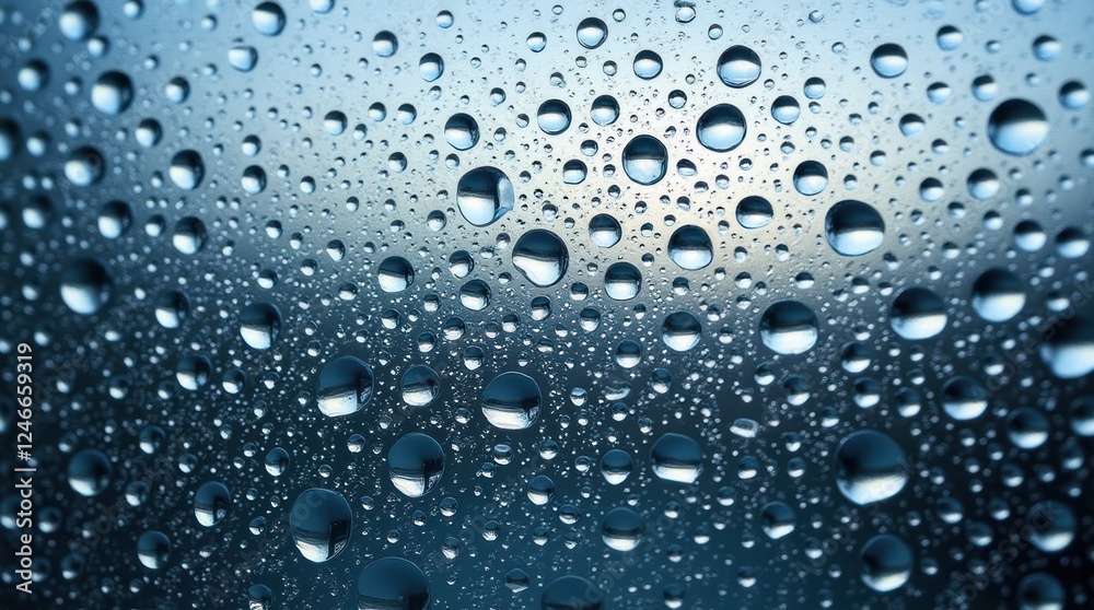 Transparent Water Droplets Cling to a Window at Dawn Creating a Nature Display Transparent Water Droplets Cling to a Window at Dawn Creating a Nature Display