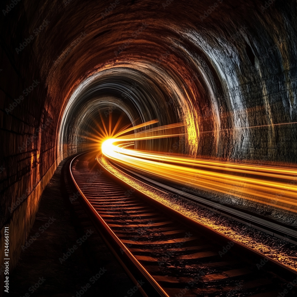 Obraz premium Train tunnel with light trails
