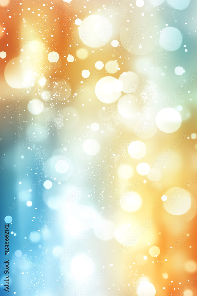 Soft bokeh lights in orange, yellow, and blue tones with sparkling effects – abstract background Soft bokeh lights in orange, yellow, and blue tones with sparkling effects – abstract background