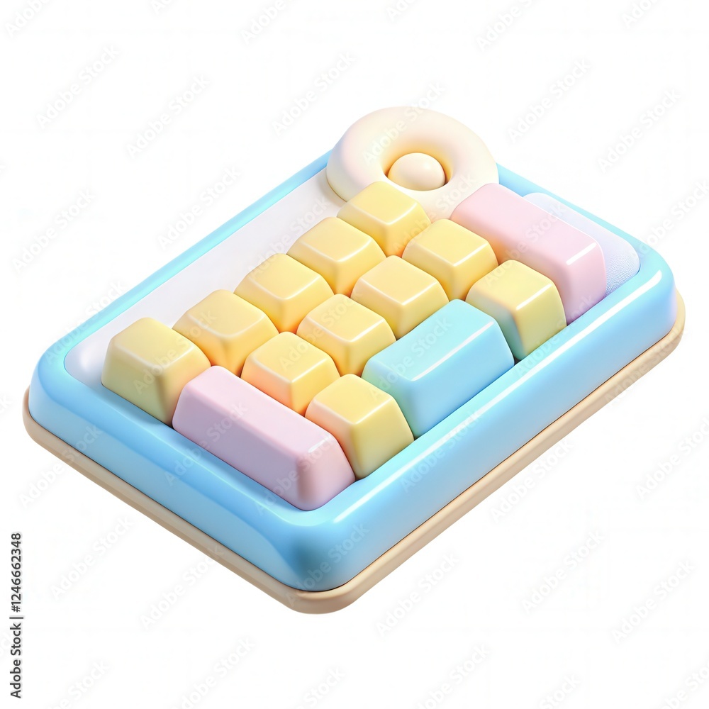 Pastel Mini Keyboard: A charming miniature keyboard in pastel colors, featuring a unique design and a small trackball. Perfect for adding a touch of whimsy to your workspace or as a decorative accent. Pastel Mini Keyboard: A charming miniature keyboard in pastel colors, featuring a unique design and a small trackball. Perfect for adding a touch of whimsy to your workspace or as a decorative accent.