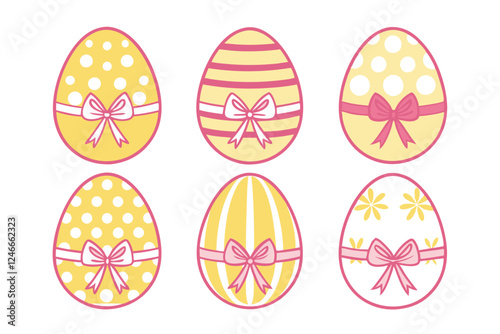 A Bundle of Cute Egg with ribbon vector cartoon illustration Easter day