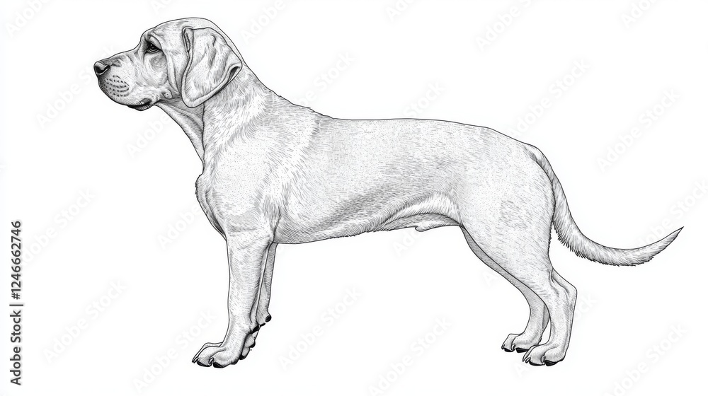 Obraz premium Majestic Dog Breed Profile Detailed Drawing of a Labrador Retriever in a Natural Setting