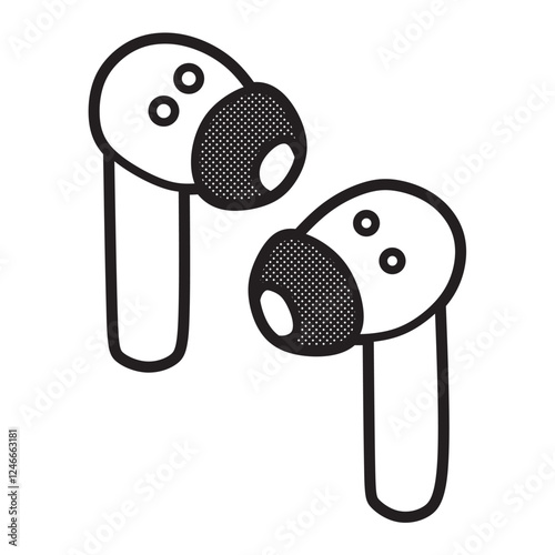 black and white plain wireless earbud vector line art