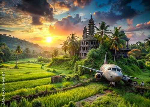 Wallpaper Mural Bali's Forgotten Wings: Double Exposure of Abandoned Airplane and Tropical Paradise Torontodigital.ca