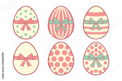 A Bundle of Cute Egg with ribbon vector cartoon illustration Easter day