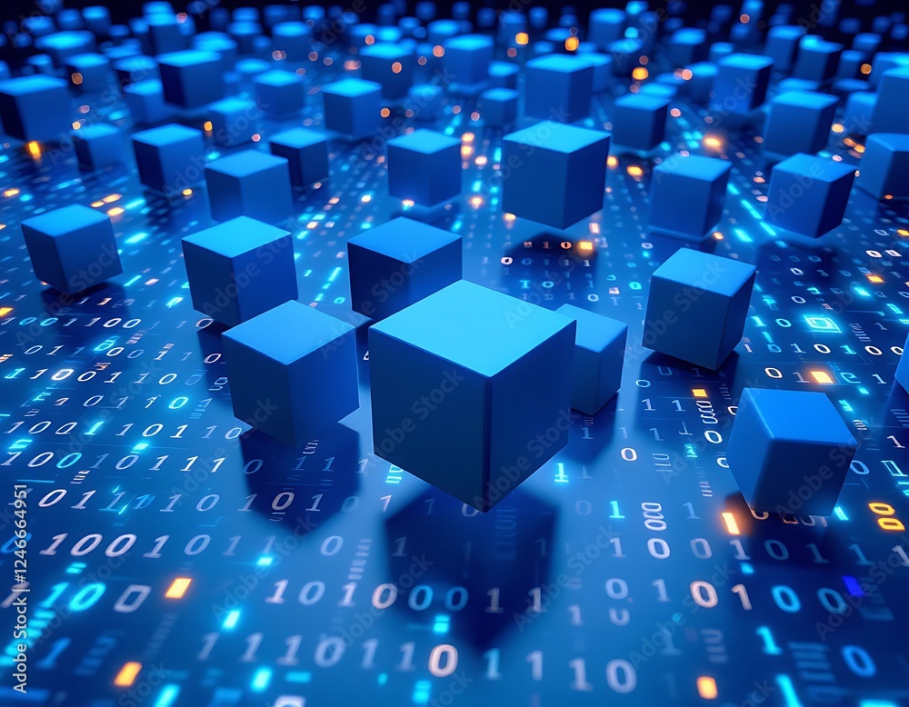 Digital Cubes: A Futuristic, Blue-Toned Abstract Composition Digital Cubes: A Futuristic, Blue-Toned Abstract Composition