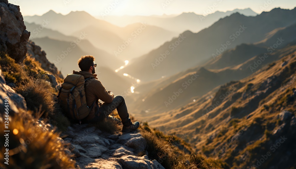 Fototapeta premium A Solo Adventurer Embracing Nature's Majestic Serenity