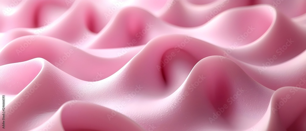 Obraz premium Close-up of soft, wavy pink fabric creating an elegant texture, evoking a sense of calm and serenity. The smooth curves enhance the visual appeal of the material.