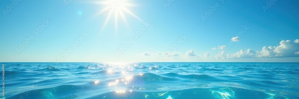 Obraz premium Bright sunlight reflecting on water surface, vibrant blue sky, pool, landscape