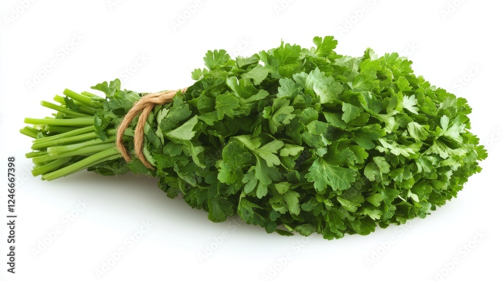 Freshly Harvested Cilantro Bunch on White Background Freshly Harvested Cilantro Bunch on White Background