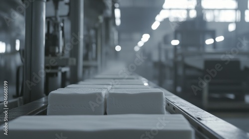 Wallpaper Mural Industrial Soap Production Line with White Blocks on Conveyor Belt Torontodigital.ca