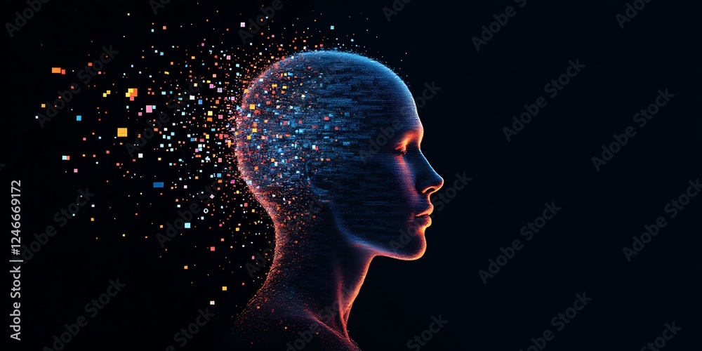 Obraz premium Digital Head Data Stream Abstract Art Concept