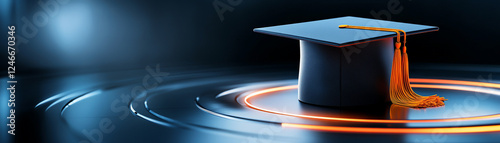 A modern graduation cap displayed on a minimalist background, symbolizing achievement.