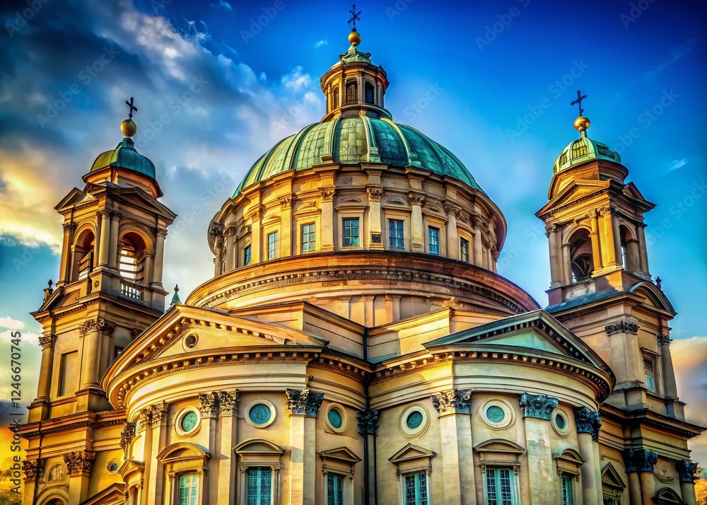 Fototapeta premium Candid Architectural Sketch: Vicoforte Sanctuary's Elliptical Dome, Italy