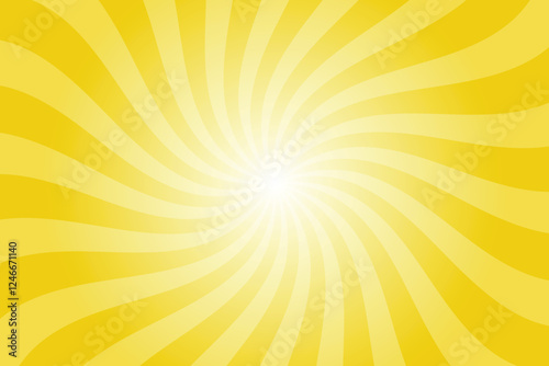 Abstract yellow background with rays retro starburst. Radial spiral stripes bright yellow backdrop. Vintage sun beam texture. Sun rays pattern. Groovy retro swirl burst. Summer carnival background