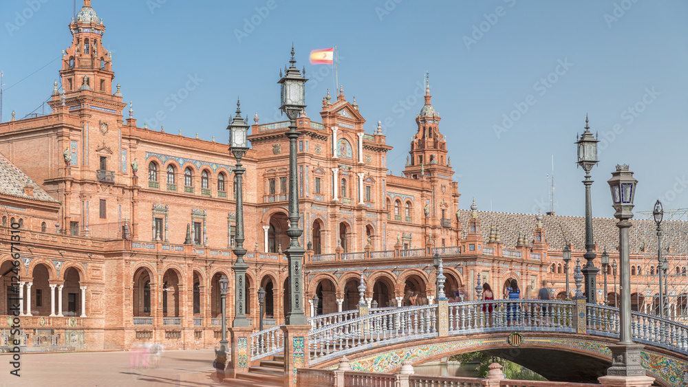 Naklejka premium Plaza de Espana timelapse hyperlapse in Seville, Spain