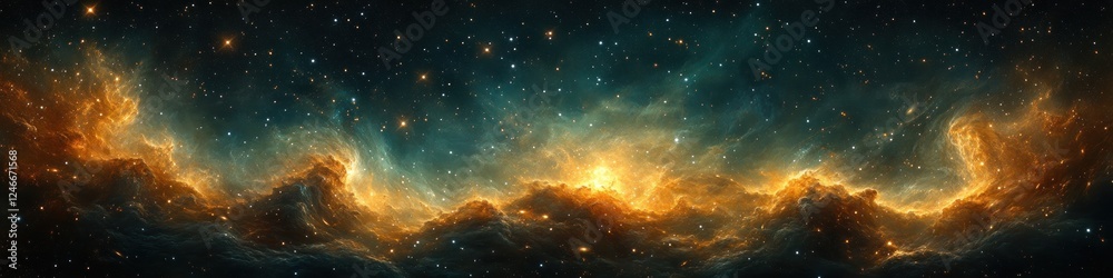 Naklejka premium Vivid Cosmic Nebula and Star Clusters in Night Sky Illustration Banner
