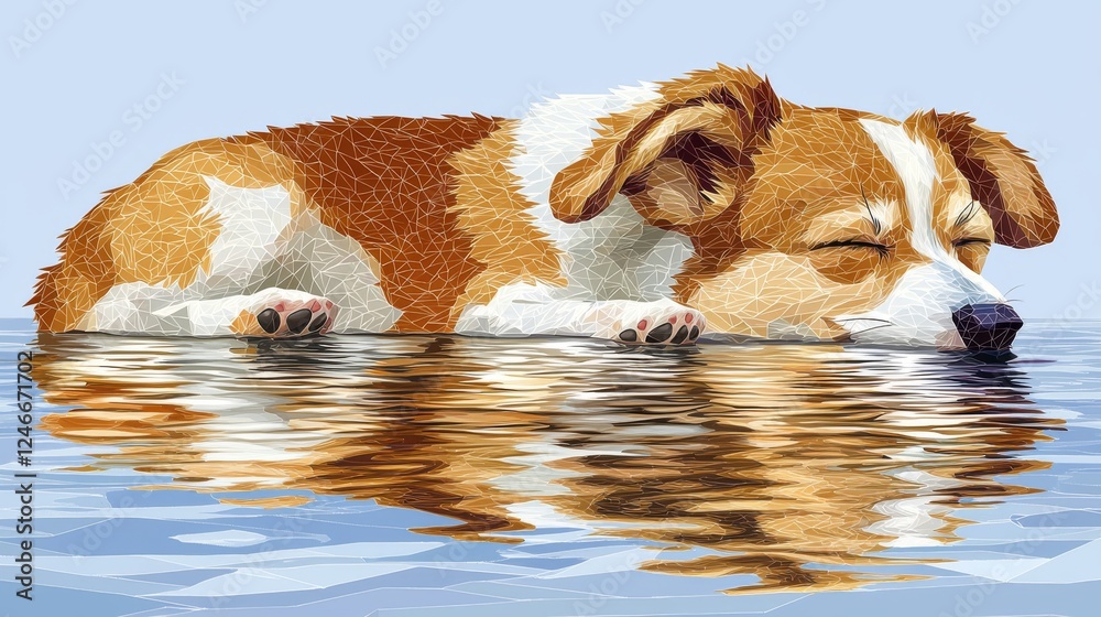 Relaxing Dog Sleeping on Water Surface Tranquil Lake Digital Artwork Serene Environment Close-Up View Calmness Concept Relaxing Dog Sleeping on Water Surface Tranquil Lake Digital Artwork Serene Environment Close-Up View Calmness Concept