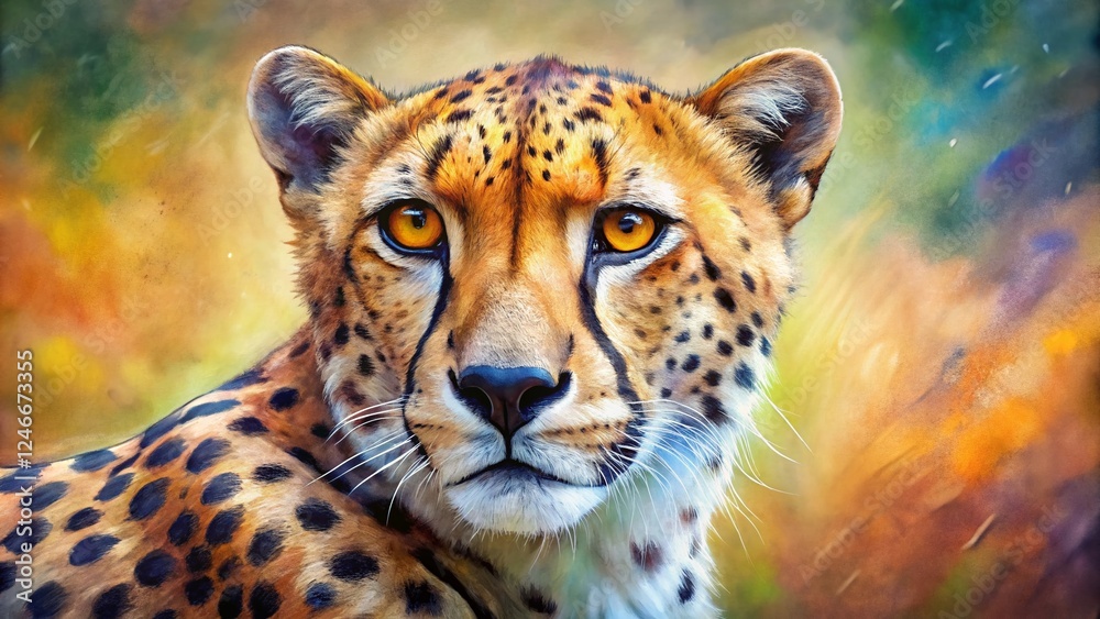 Fototapeta premium Cheetah Watercolor Clipart: High-Resolution Wildlife Painting for Design Projects