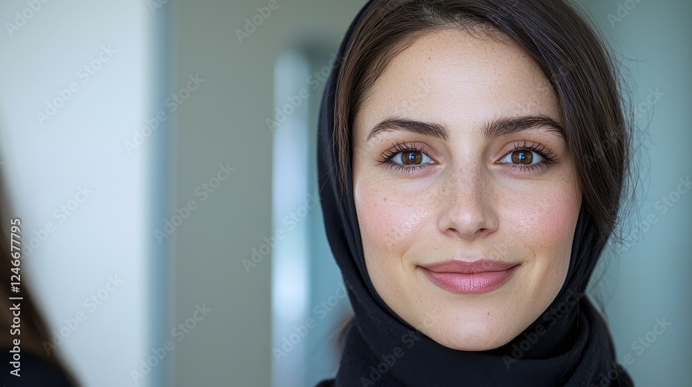 Confident woman, hijab, office background, portrait Confident woman, hijab, office background, portrait