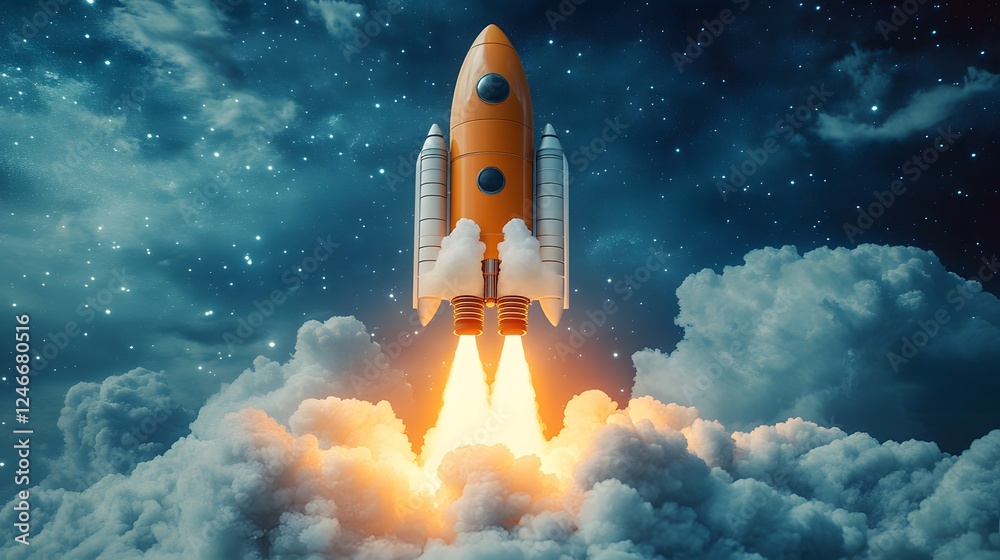 Fototapeta premium Entrepreneurial launch, clean vector art with business technology and digital tools