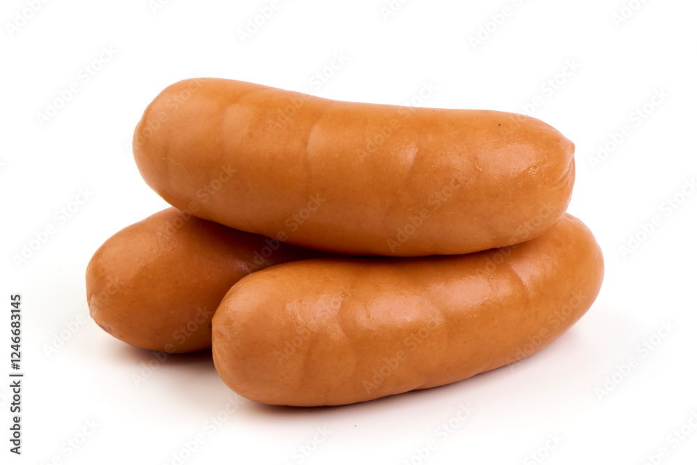 Heap of cooked sausages, close-up, isolated on white background. Heap of cooked sausages, close-up, isolated on white background.