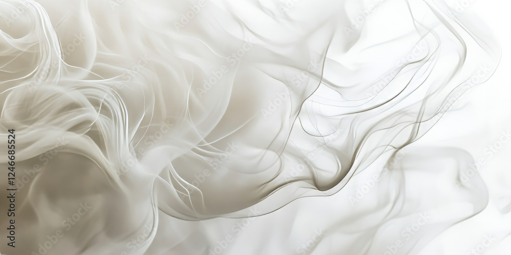Obraz premium A white background with soft, swirling cloud-like patterns that blend into each other. The gentle flow of the design offers a peaceful, airy feel, ideal for spa branding, fashion campaigns, or