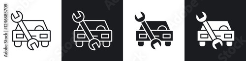 Car repair icons in solid and stroke graphics